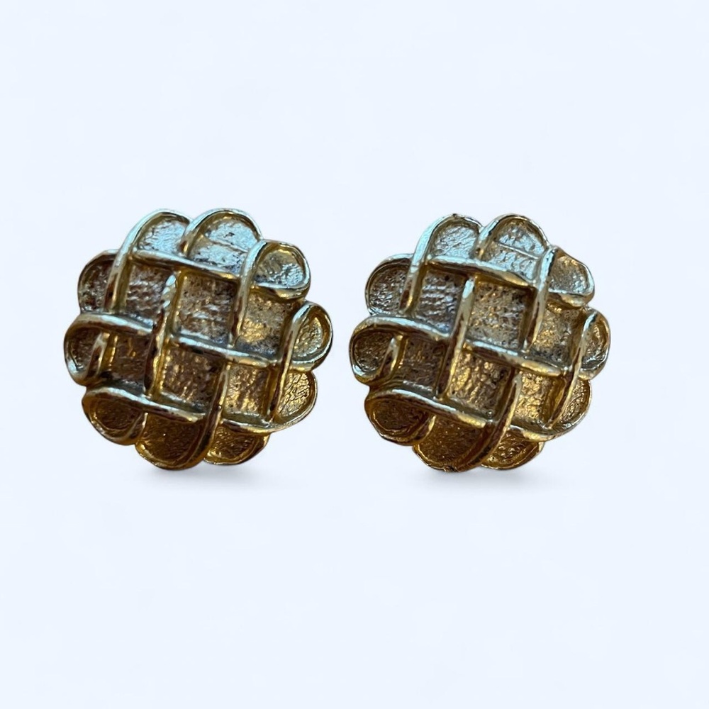 Gold round textured clip on earrings 80s jewelry by Coro